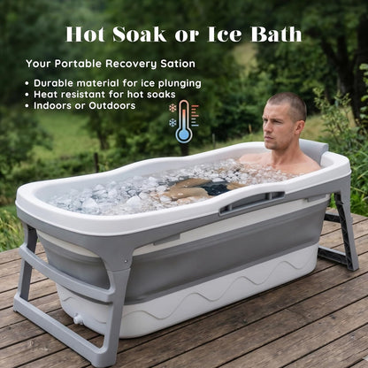 Portable Bathtub for Adults, 56" Foldable Collapsible Soaking Bath/Ice Bath | Space-Saving, Ergonomic Comfort. Hot Bath or Ice Plunge. Easy Setup, Compact Storage, No Install, Fits Any Home or Outdoor