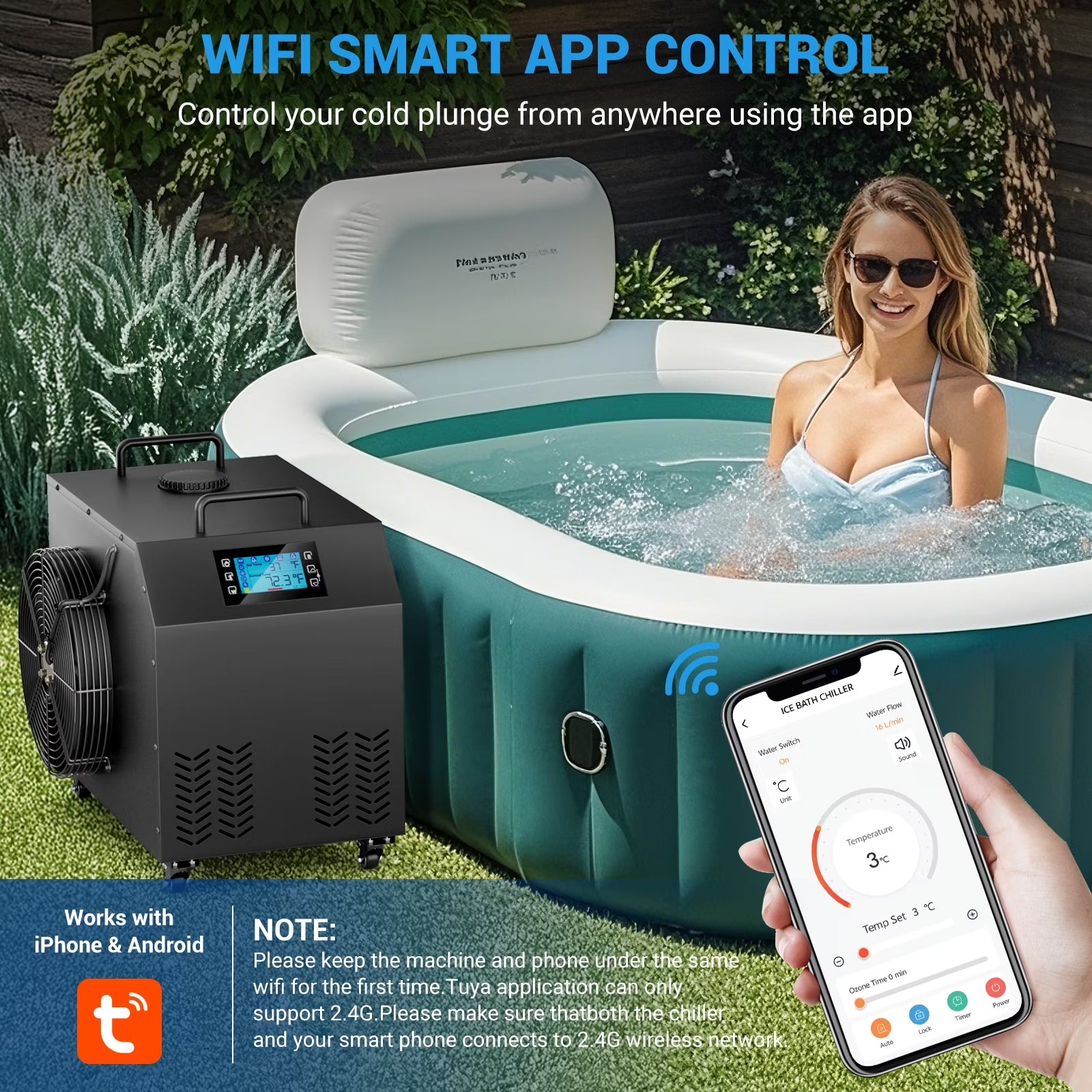 Cold Plunge Chiller 1HP, Water Chiller for Ice Bathtub 210 Gallon, Adjustable Temperature 37.4 F~107.6 F