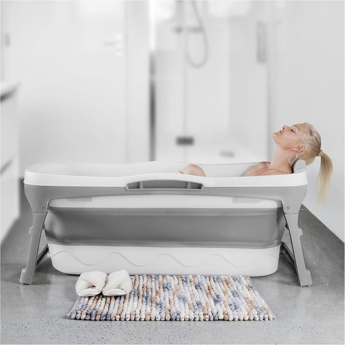 Portable Bathtub for Adults, 56" Foldable Collapsible Soaking Bath/Ice Bath | Space-Saving, Ergonomic Comfort. Hot Bath or Ice Plunge. Easy Setup, Compact Storage, No Install, Fits Any Home or Outdoor