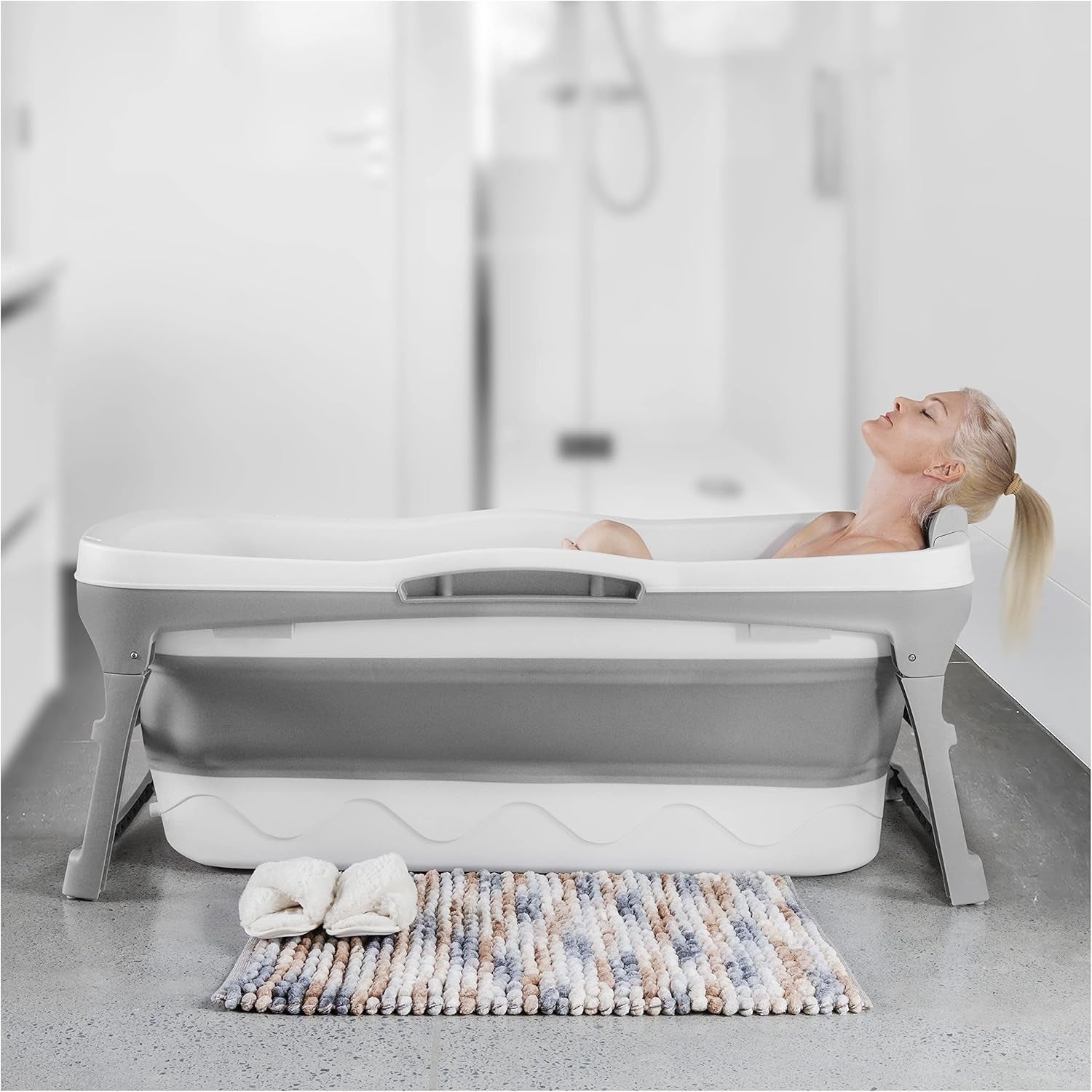 Portable Bathtub for Adults, 56" Foldable Collapsible Soaking Bath/Ice Bath | Space-Saving, Ergonomic Comfort. Hot Bath or Ice Plunge. Easy Setup, Compact Storage, No Install, Fits Any Home or Outdoor