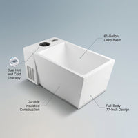 Cold Plunge Tub Engineered for Hot & Cold Therapy, 61 Gallon Capacity, 77x31.5x30 Inches, Wellness Recovery — infographic