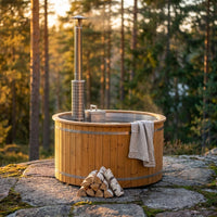 Wood Fired 4-Person to 5-Person 0-Jet Hot Tub and Ice Bath with Internal Stove Pine — Studio Shot