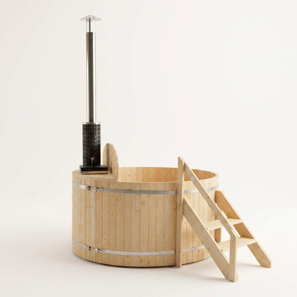 Wood Fired 4-Person to 5-Person 0-Jet Hot Tub and Ice Bath with Internal Stove Pine — Studio Shot