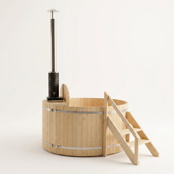 Wood Fired 4-Person to 5-Person 0-Jet Hot Tub and Ice Bath with Internal Stove Pine — Studio Shot