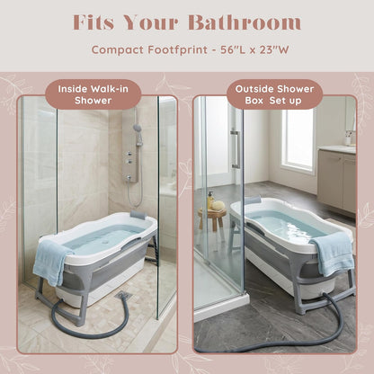 Portable Bathtub for Adults, 56" Foldable Collapsible Soaking Bath/Ice Bath | Space-Saving, Ergonomic Comfort. Hot Bath or Ice Plunge. Easy Setup, Compact Storage, No Install, Fits Any Home or Outdoor